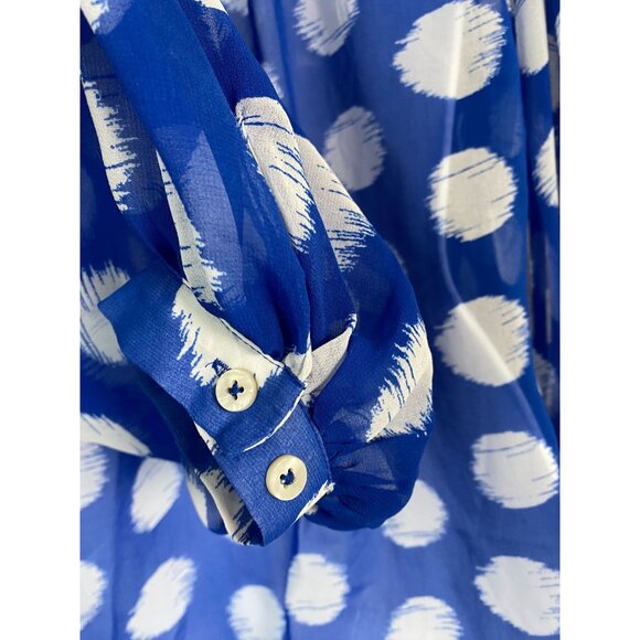 Chicos Blue White Sheer Polka Dot Button Up Blouse Size 6 Lightweight Boho Flowy - Picture 11 of 13